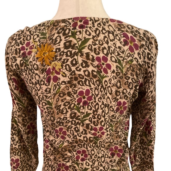 Sparrow Anthro Embellished Floral Leopard Ruffle Draped Cashmere Cardigan - XS - Picture 7 of 13